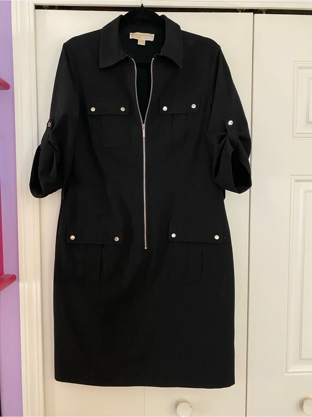 Michael Kors Black Zip-Front Utility Mini Dress